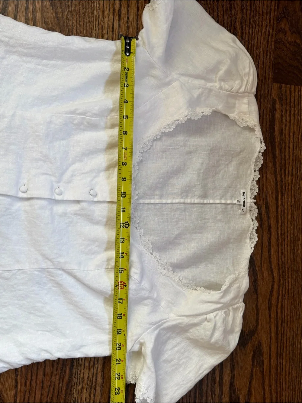 Reformation White Linen Lace-Trim Puff Sleeve Blouse
